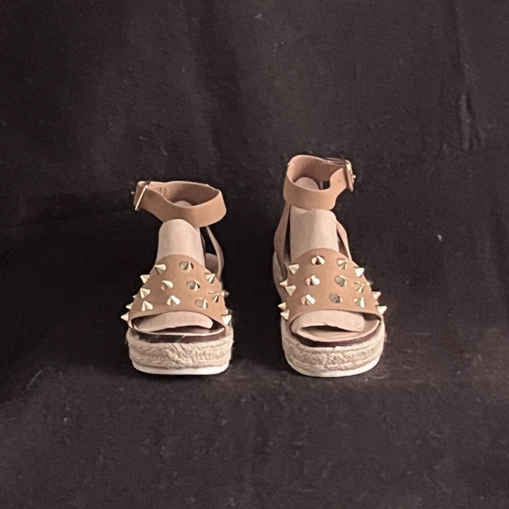 Forever Tan Gold-Tone ‘Studded’ Ankle Strap Sandals - Picture 1 of 9